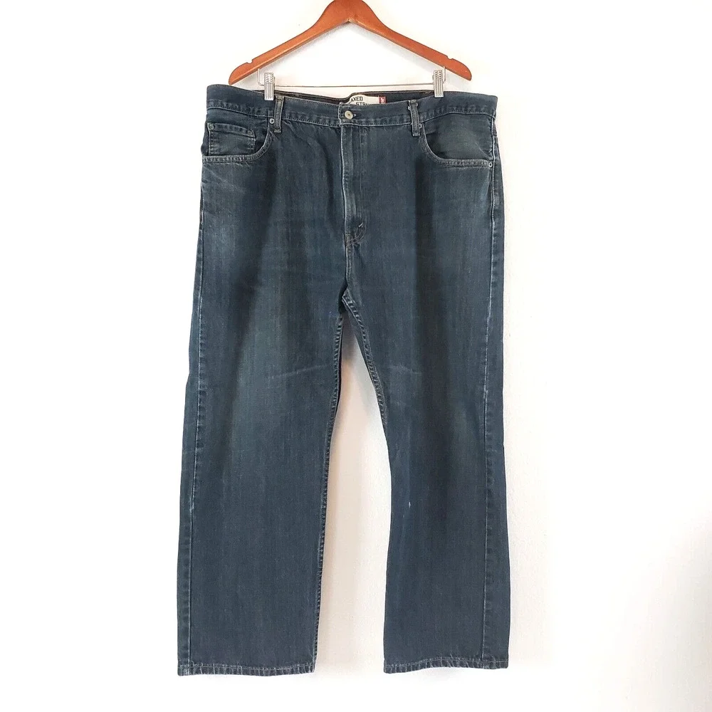 Levi's 559 SIZE 44x30 Relaxed Straight Fit Dark Wash Blue Denim Jeans Mens STAIN